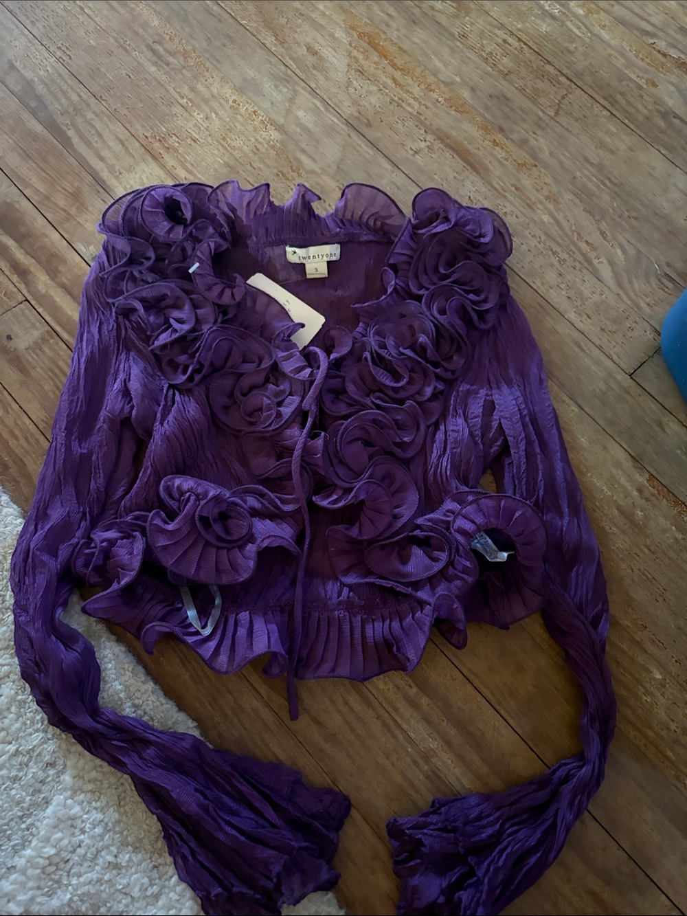 Vibrant Purple Ruffle Tie-Front Crop Blouse